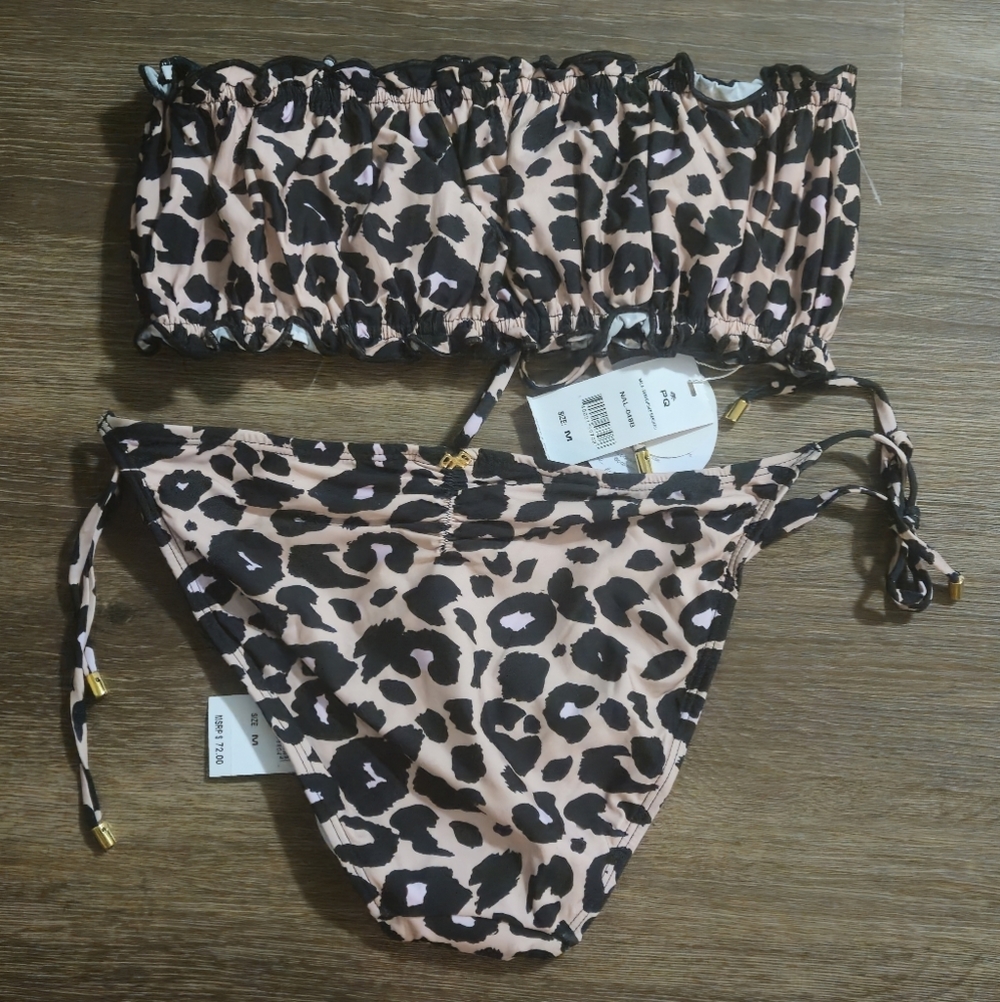 PQ Swim Nala Remi Ruched Bandeau Bikini Set Pink Animal Print Sz S - Picture 6 of 11